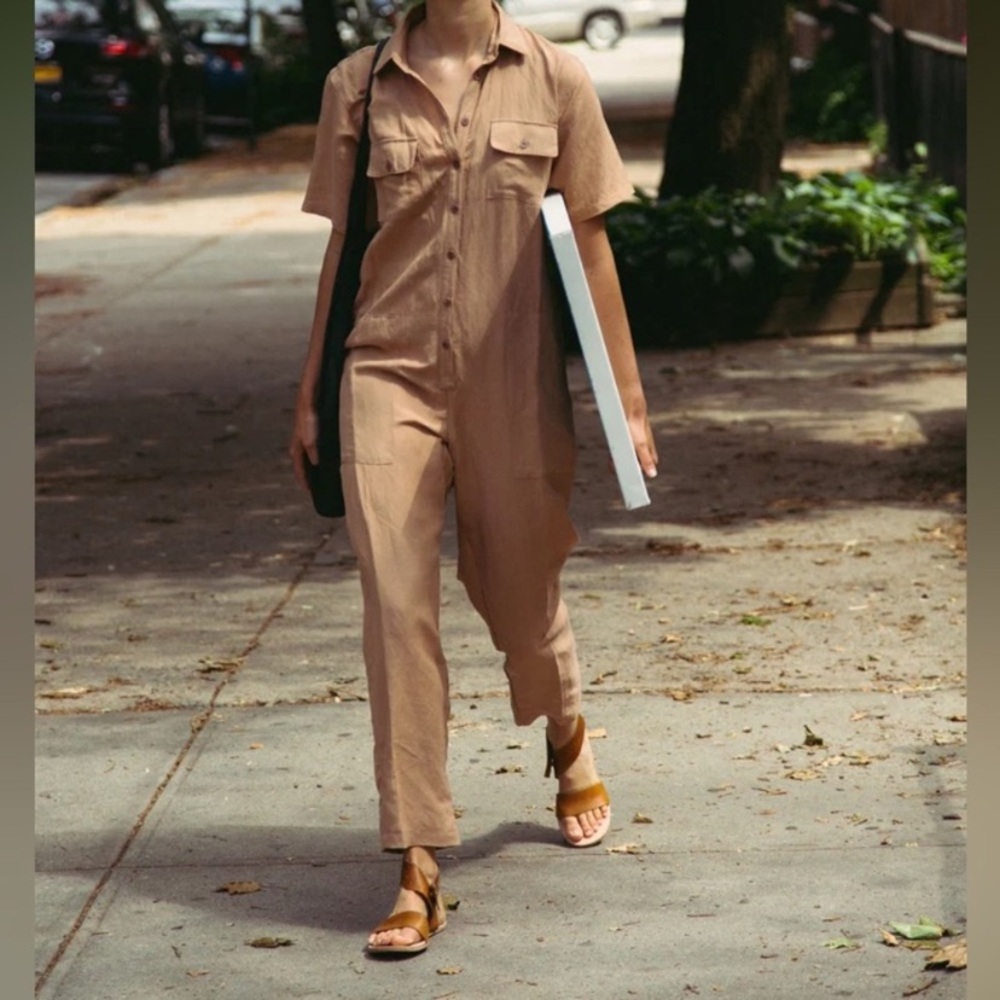 Ozma Painters Jumpsuit Desert Pink Linen Silk M